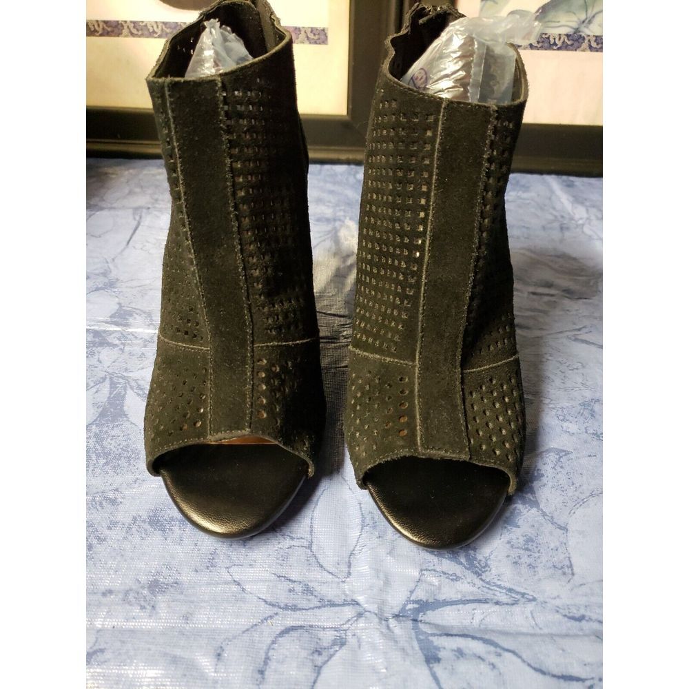 Women's Moda Spana Shoes Wedge Heels Black Suede Peep Toe Size 10 M